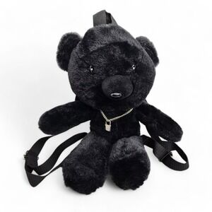 Hot Topic Bioworld Black Teddy Bear w/ Lock Necklace Plush Backpack 14" Adult‎